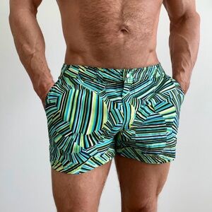 Stylish Green and Blue Men's Swim Trunks
